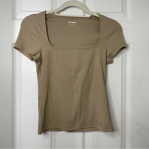Old Navy Ribbed Square Neck Short Sleeve Top Brown Tan Size Small Neutrals Work